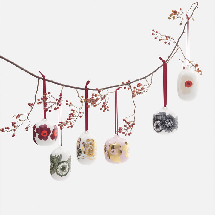 Marimekko Unikko Collectable Ornaments (Set of 2), white/red/beige