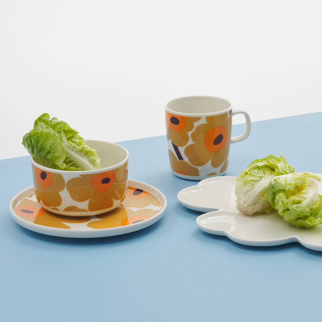 Marimekko Unikko Salad Plate, white/caramel/orange – Touch of Finland