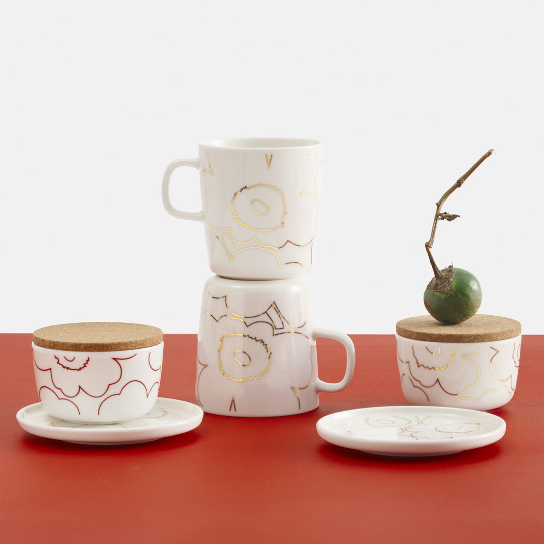 Marimekko Piirto Unikko Large Mug, white/gold – Touch of Finland