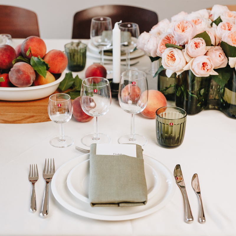 place setting of raami white dinnerware