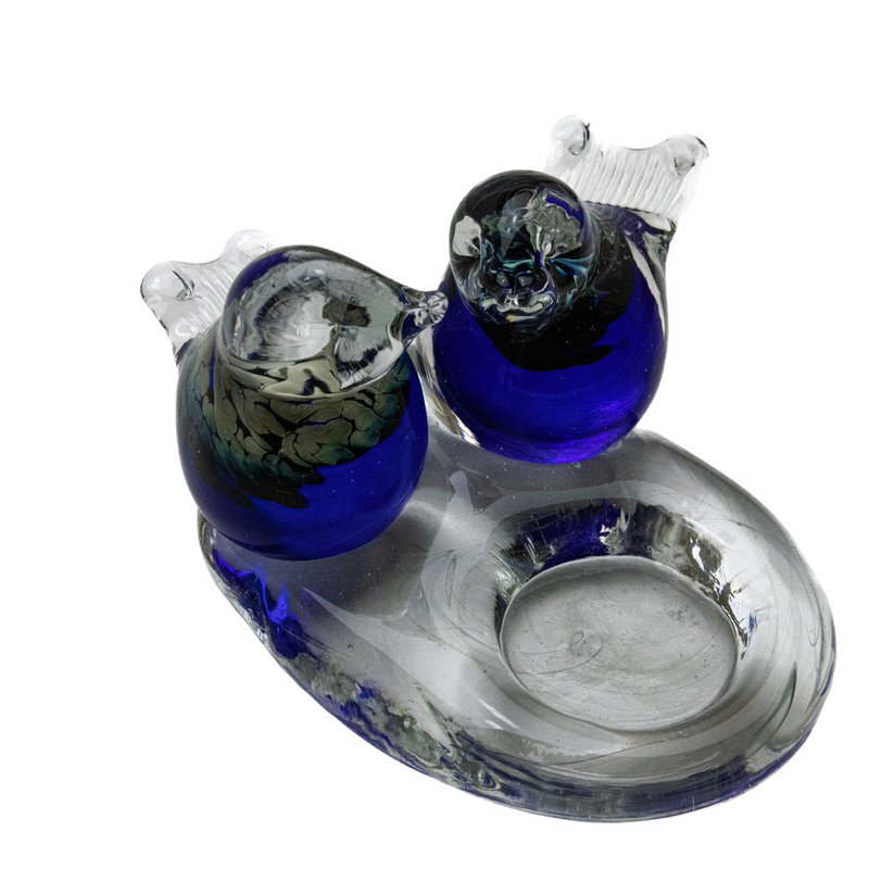 Bianco Blu Finnish Glass Bird, Love Birds Candle Holder