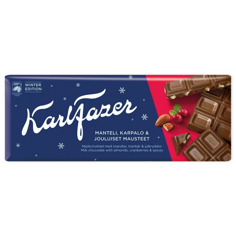 Fazer Milk Chocolate Almonds, Cranberries & Christmas Spices Bar (200g)