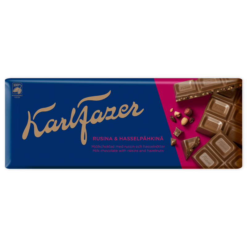 Fazer Milk Chocolate Raisins & Hazelnuts Bar (200g)