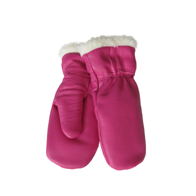 Käsinetori Children's Leather Mittens w/ Wool Lining, fuschia