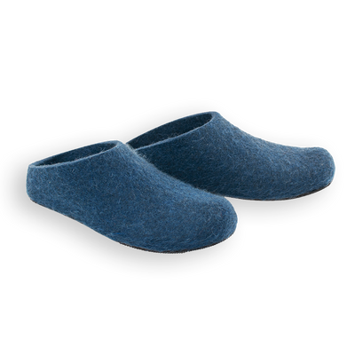 Lahtiset Felt Slippers w/ Rubber Sole, Petrol Blue