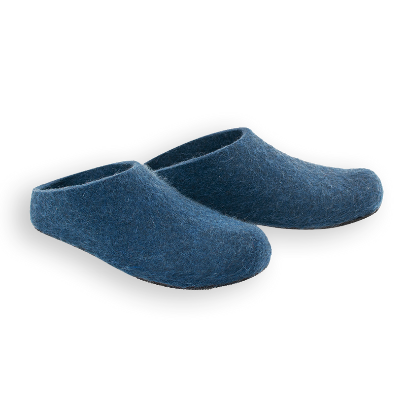 Lahtiset Felt Slippers w/ Rubber Sole, Petrol Blue