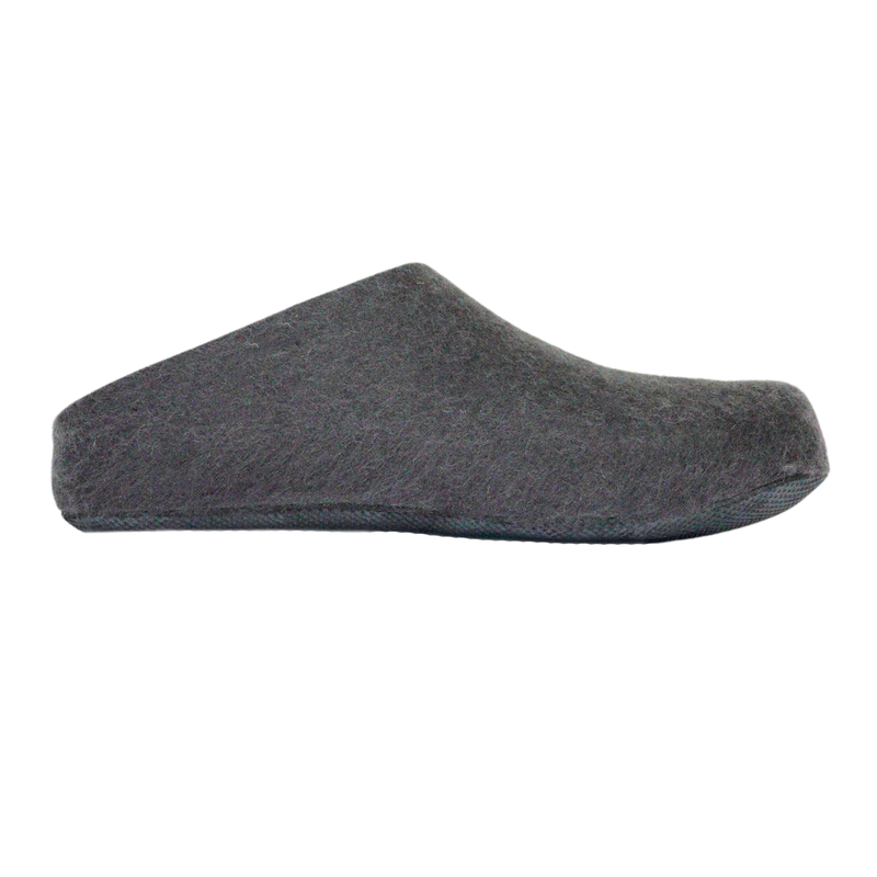 side profile of Lahtiset Felt Slipper w/ Rubber Sole, Dark Grey