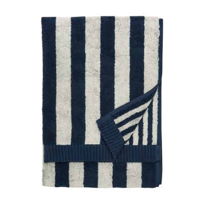 Folded Marimekko Kaksi Raitaa Hand Towel, sand/blue