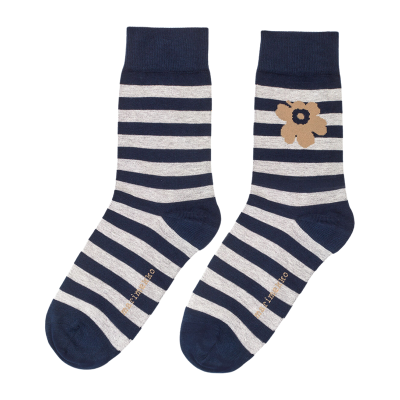 Marimekko Kasvaa Tasaraita Unikko Socks, blue/white