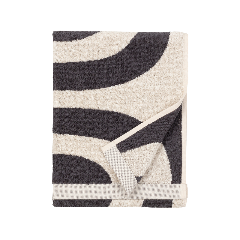 Folded Marimekko Melooni Hand Towel, charcoal/off-white
