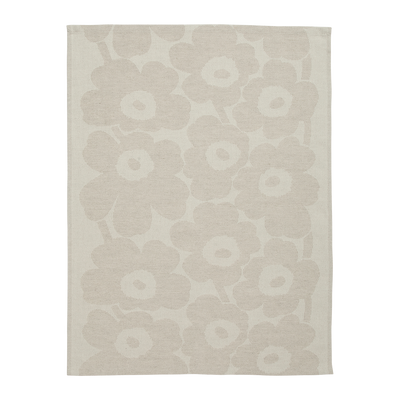 Marimekko linen/beige Pieni Unikko Kitchen Towel laid flat