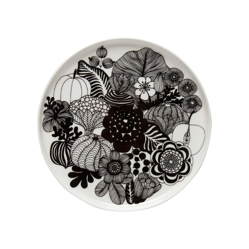 Marimekko Siirtolapuutarha Salad Plate, black/white