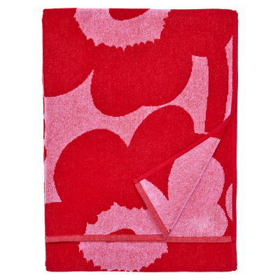 Folded Marimekko Unikko Bath Towel, pink/red