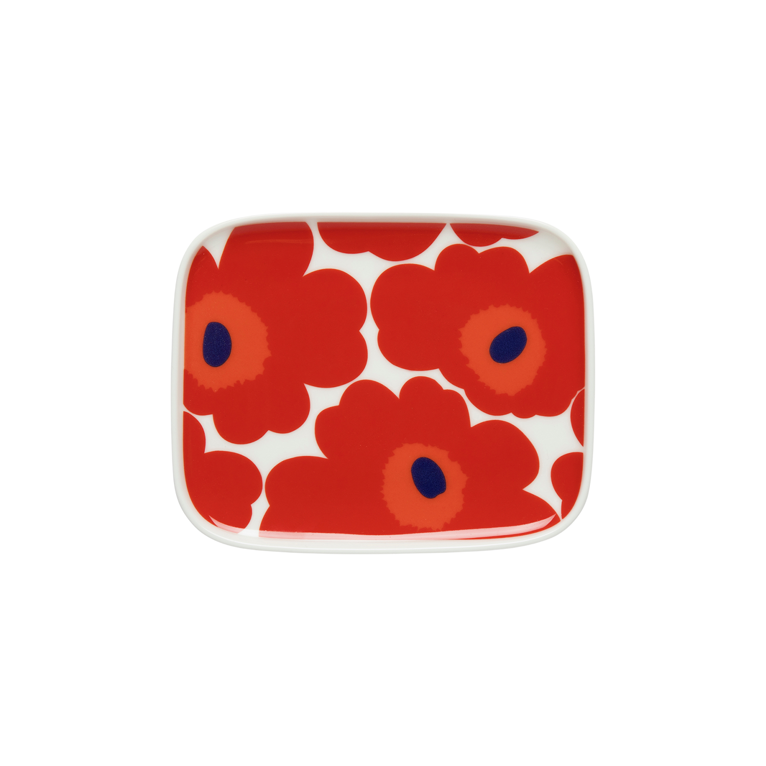 Marimekko Unikko Small Rectangular Plate, white/red Touch of Finland