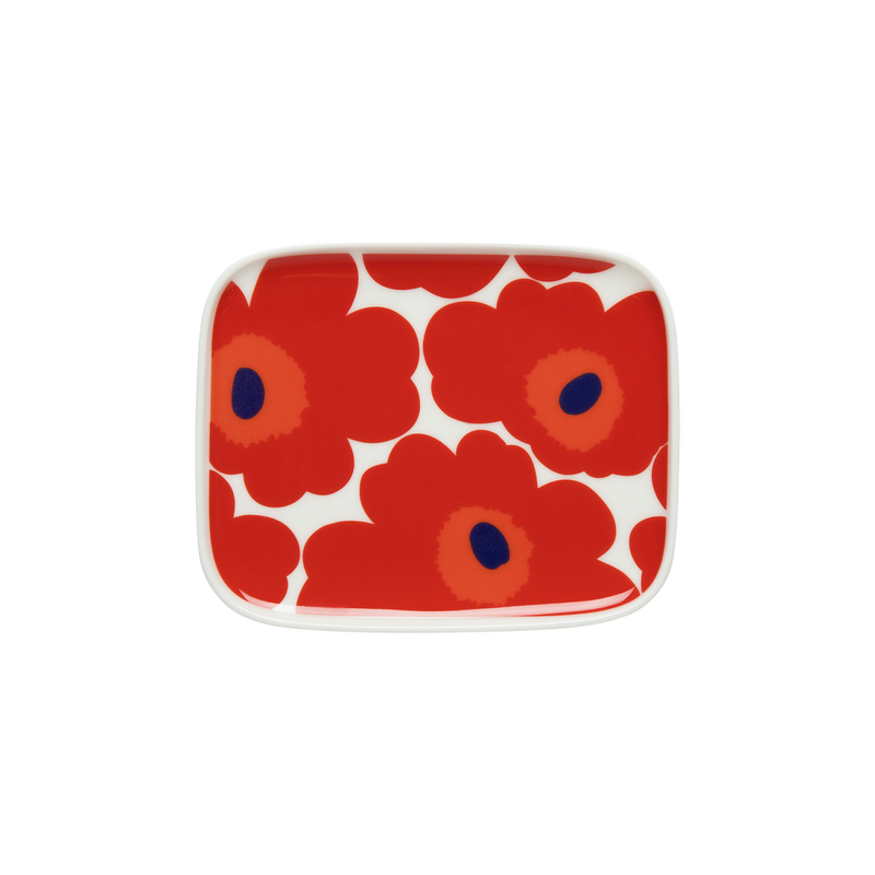 Marimekko Unikko Small Rectangular Plate, white/red