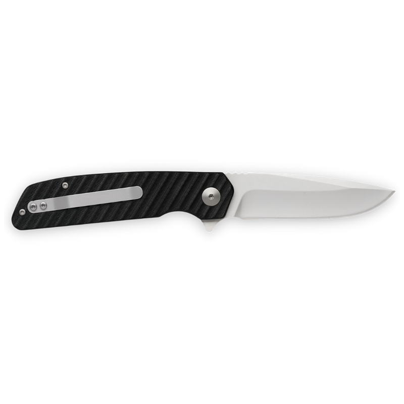 Opened Marttiini MEF8 Folding Knife with carrying clip