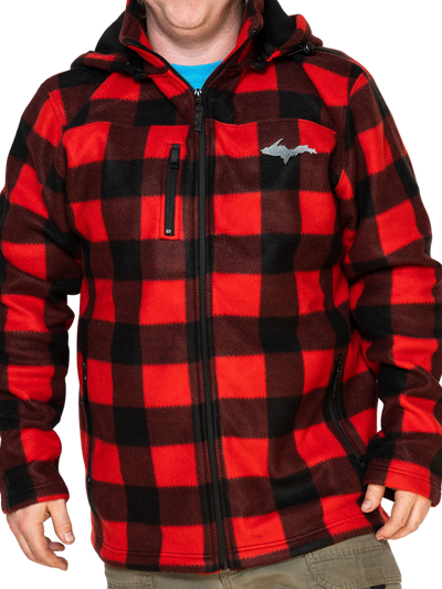 Front of Mens UP Red Fleece Lumber Hooded Jacket