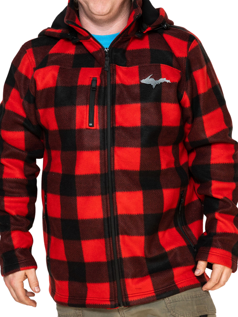 Front of Mens UP Red Fleece Lumber Hooded Jacket