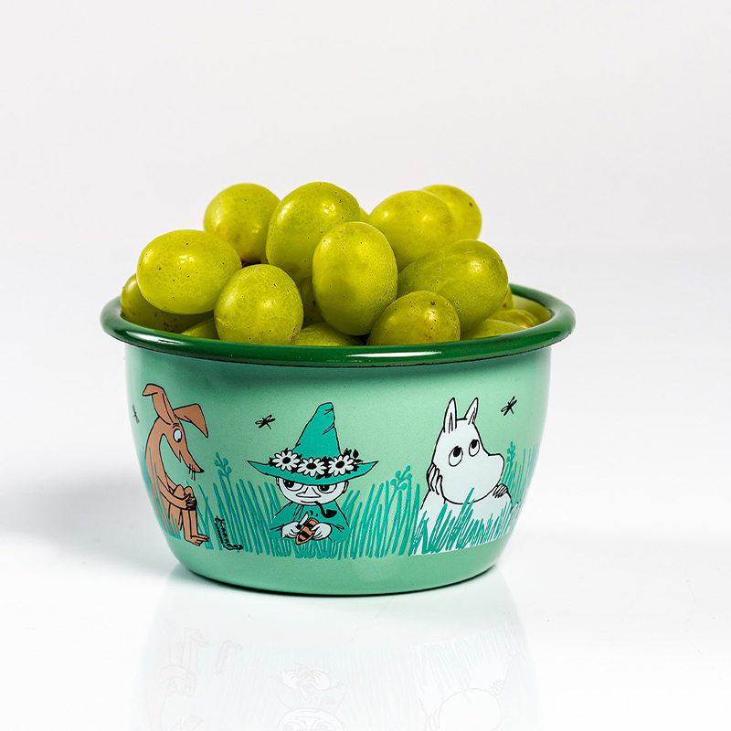 Muurla Moomin Boys Enamel Bowl 10 oz full of grapes