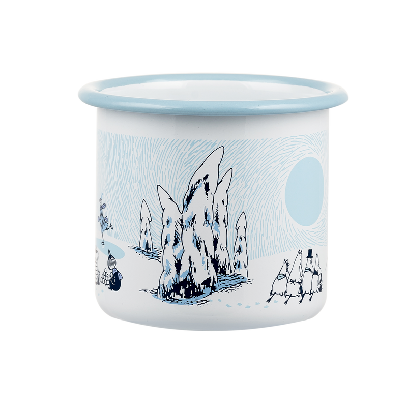 Side of Muurla Moomin Enamel Mug Snowy Valley