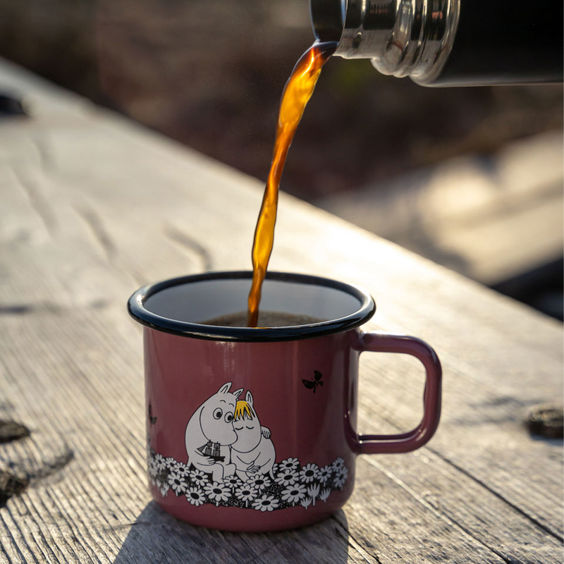 Pouring coffee into Muurla Moomin Enamel Mug Together Forever