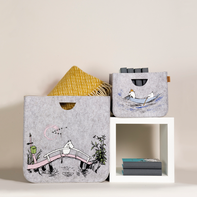 Two Muurla Moomin Gone Fishing Storage Baskets displayed together