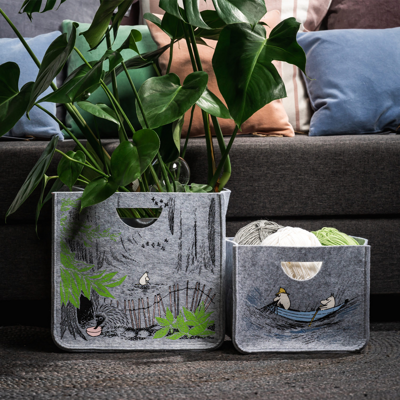 Two Moomin In The Wild Storage Baskets on floor of living room 