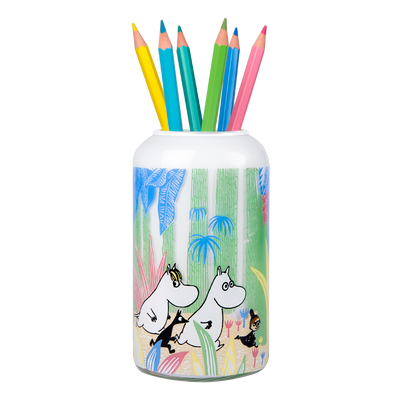 Muurla Moomin Small Glass Vase filled with colored pencils