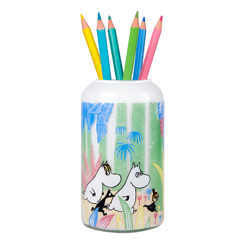 Muurla Moomin Small Glass Vase filled with colored pencils
