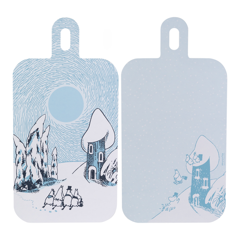 Front and back of Muurla Moomin Snowy Valley Chop & Serve
