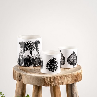 Three Muurla candles on stool