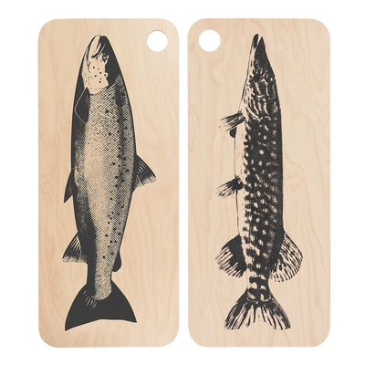 Front and back side of Muurla Salmon/Pike Chop & Serve Board