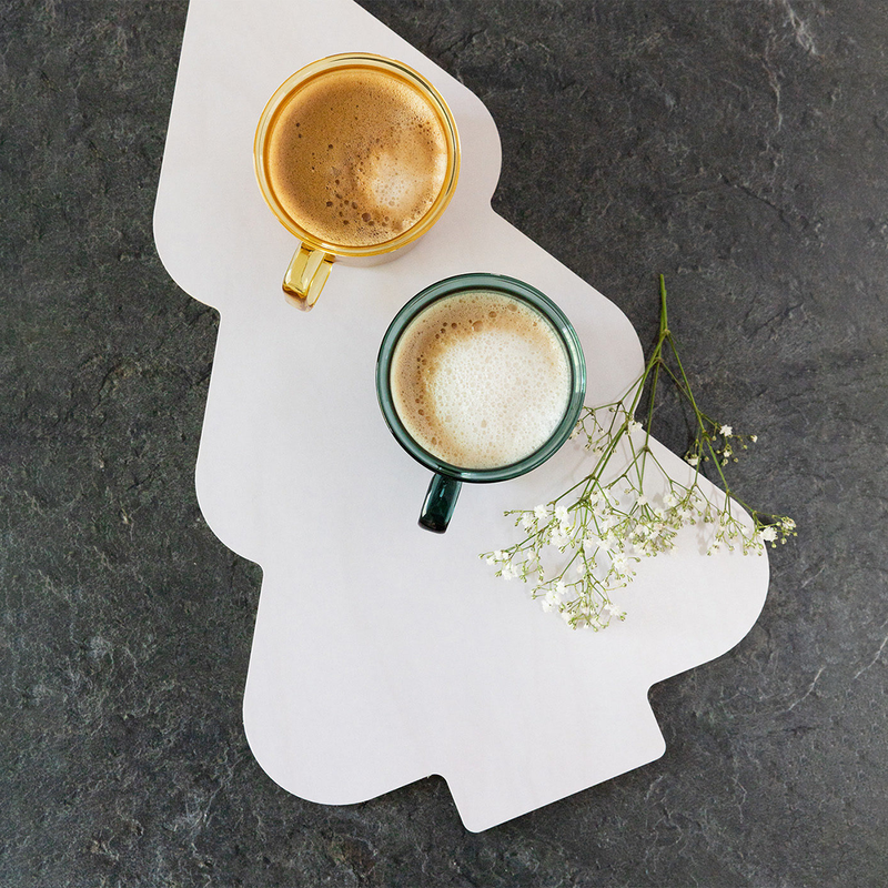 Glass coffee mugs on Spruce board