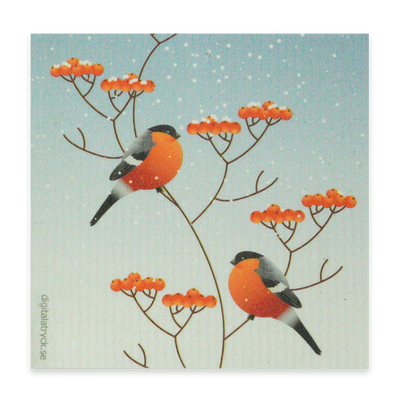 Swedish Dishcloth - Bullfinches on Lingonberry Branch