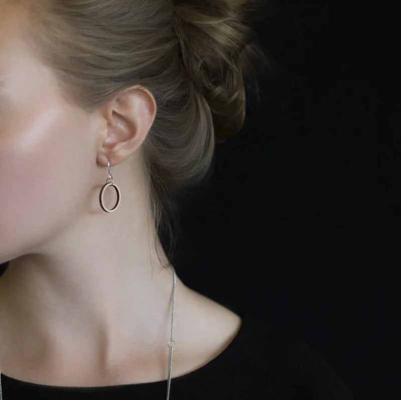 Woman modeling Valona Luna Birch Earrings, Natural
