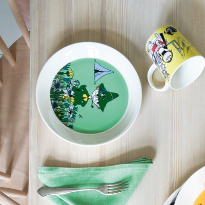 Arabia Moomin Plate Snufkin ready to be used on table