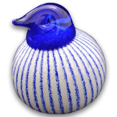 front view Bianco Blu Finnish Glass Bird, Finnish Stripes