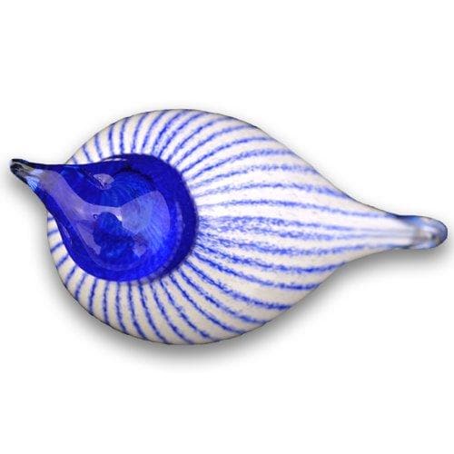 top view Bianco Blu Finnish Glass Bird, Finnish Stripes