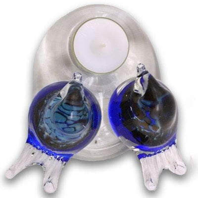 top view Bianco Blu Finnish Glass Bird, Love Birds Candle Holder