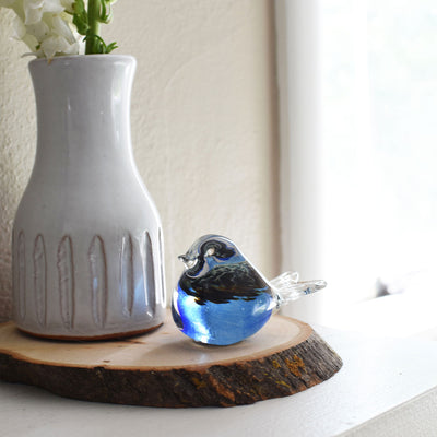 Bianco Blu Finnish Glass Bird, Peacock Blue Chickadee