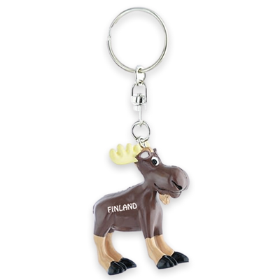 back of Finland Moose Keychain featuring word Finland