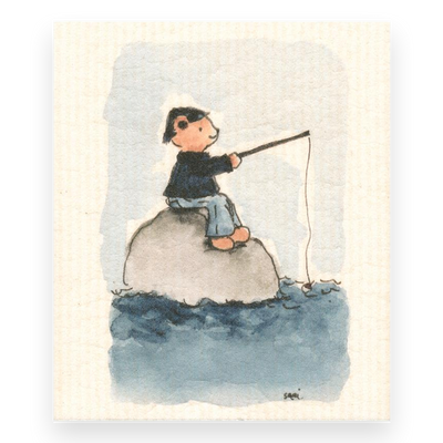 Swedish Dishcloth - Teddybear Fishing