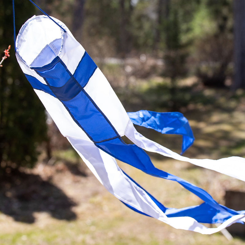 Finnish Flag Windsock 60 hanging in yard