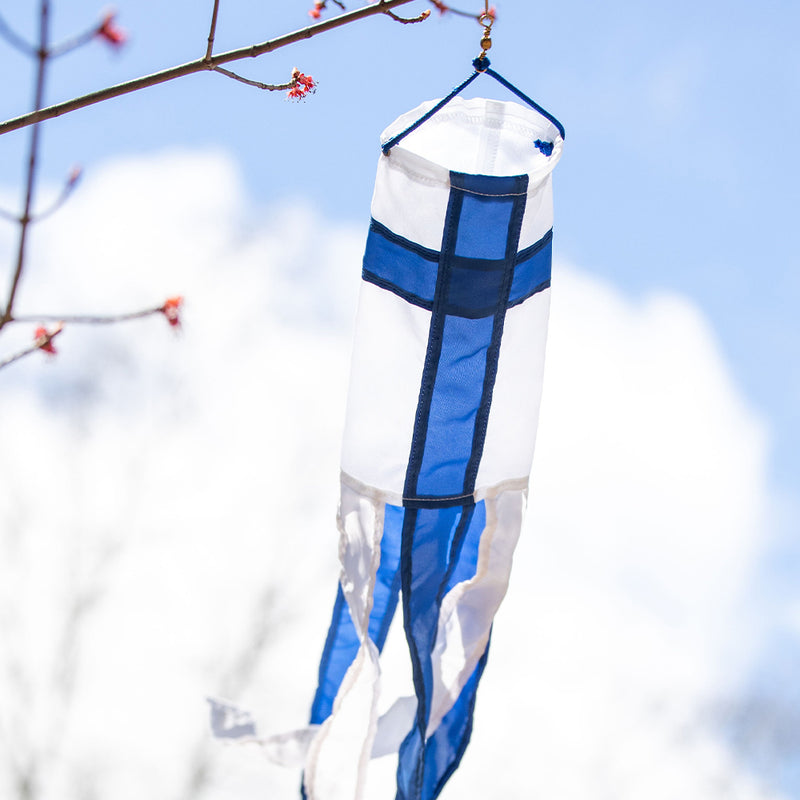 Finnish Flag Windsock 60" hanging from tree
