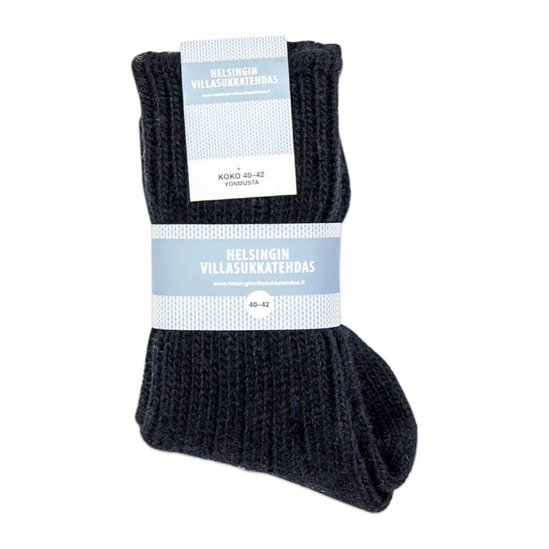 Helsinki Woolen Socks, Black in packaged sleeve