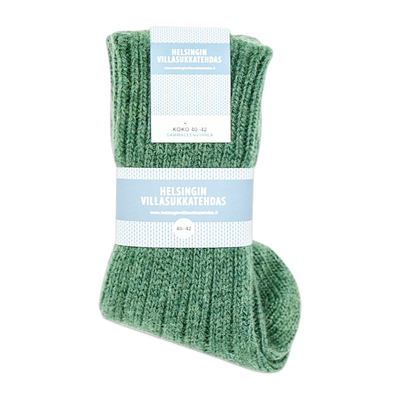 Helsinki Woolen Socks, Moss Green in packaged sleeve