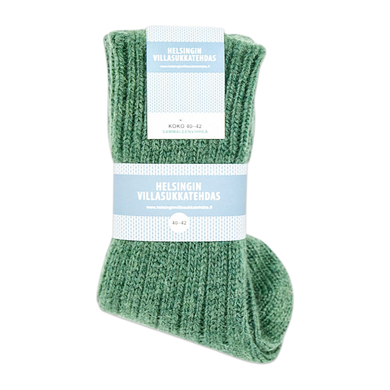 Helsinki Woolen Socks, Moss Green in packaged sleeve