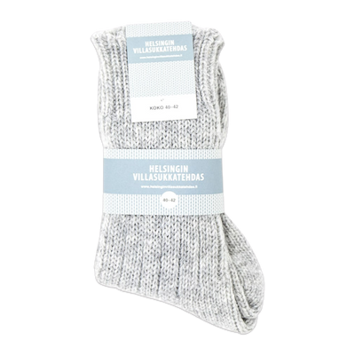 Helsinki Woolen Socks, Lichen Grey in packaged sleeve