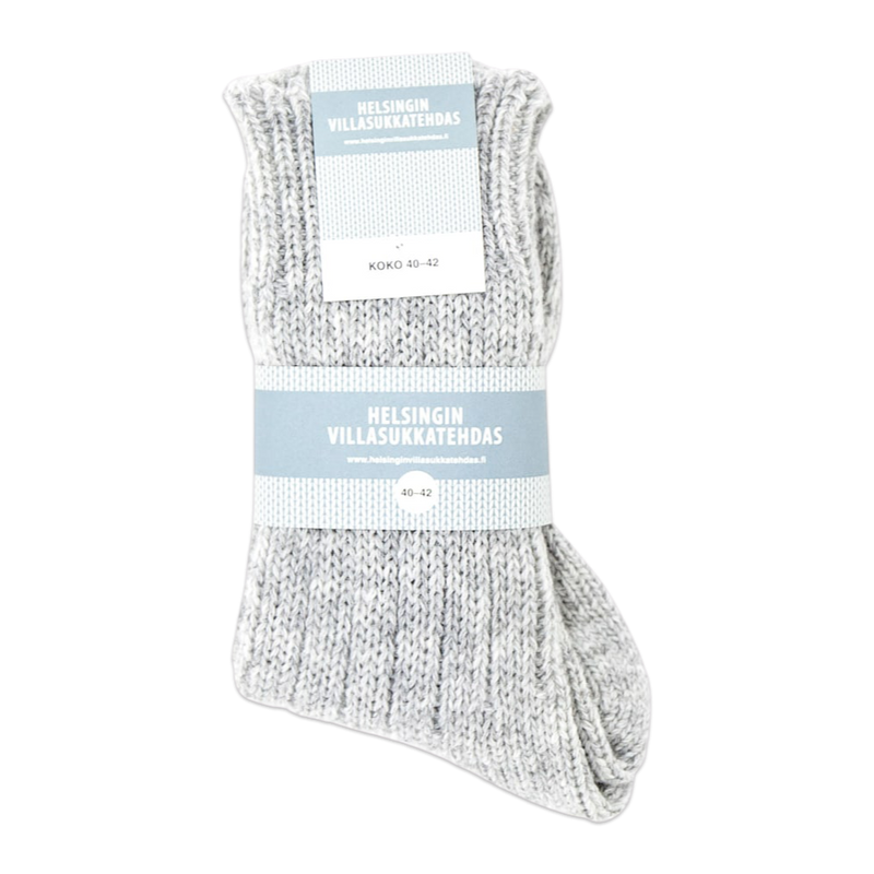 Helsinki Woolen Socks, Lichen Grey in packaged sleeve