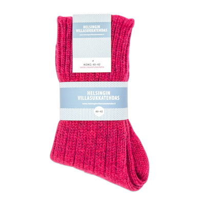 Helsinki Woolen Socks, Raspberry Red in packaged sleeve
